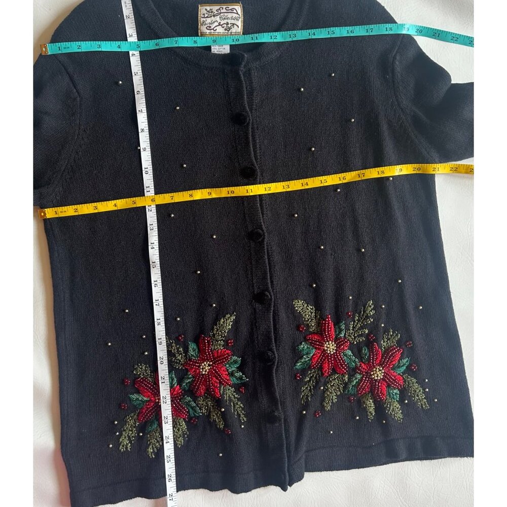 Heirloom Collectibles Womens L Black Cardigan Floral Embroidery Ramie & Cotton - Picture 11 of 11